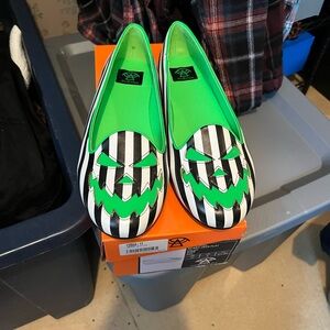 Green and Black Striped Loafers